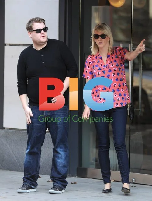 James Corden and Julia Carey in London