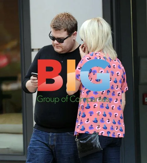 James Corden and Julia Carey in London