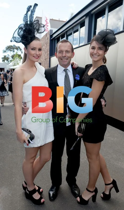 Tony Abbott with daughters at Derby Day