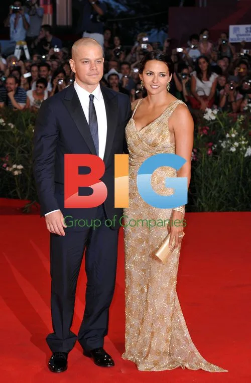 Matt Damon and Luciana Bozan Barroso at Contagion Premiere