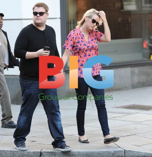James Corden and Julia Carey in London