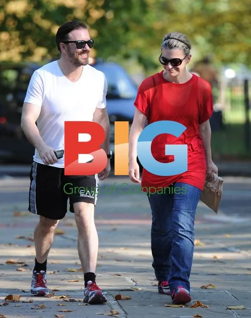 Ricky Gervais and Jane Fallon in London