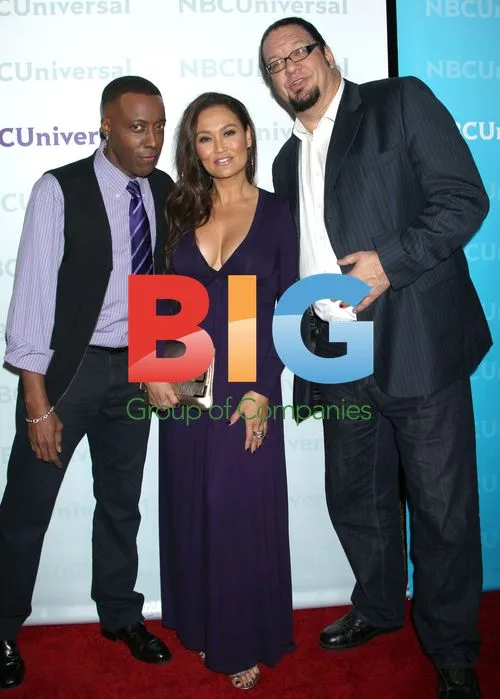 Tia Carrere, Penn Jillette and Arsenio Hall at NBC Party 2012
