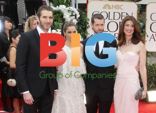 Amanda Peet, David Benioff, and D.B. Weiss at Golden Globes