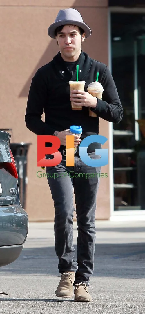 Pete Wentz Carrying Drinks in LA