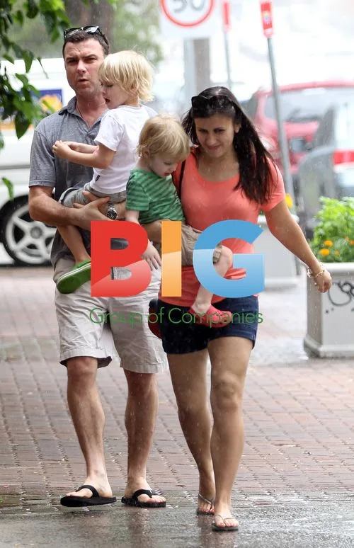 Liev Shreiber and sons in Sydney rain