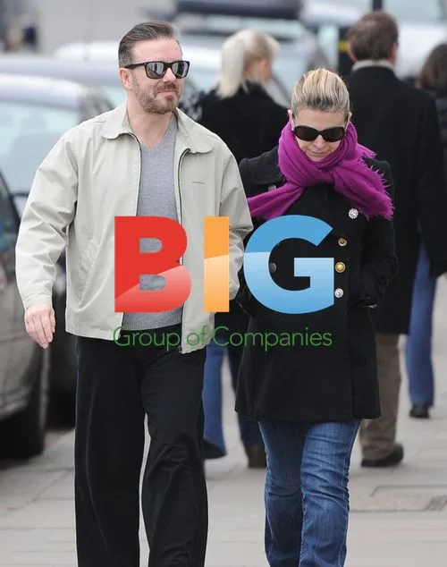 Ricky Gervais and Jane Fallon Stroll in London