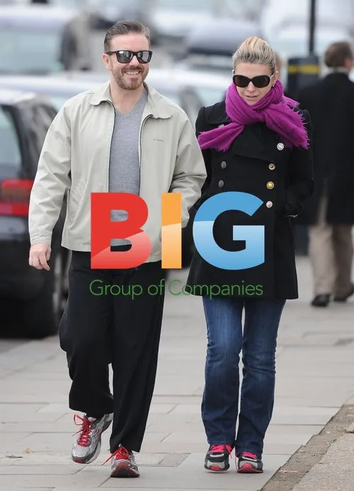Ricky Gervais and Jane Fallon out in London
