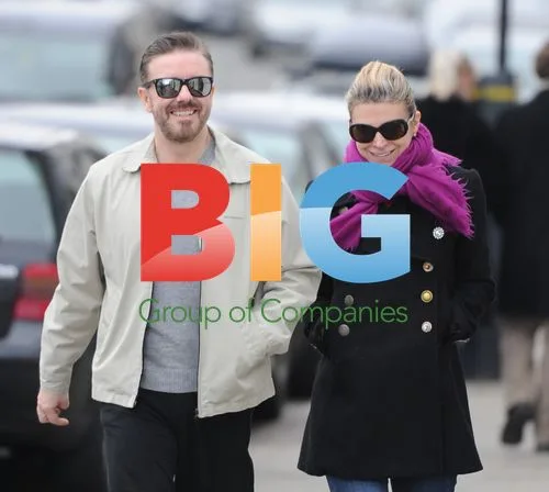 Ricky Gervais and Jane Fallon in London