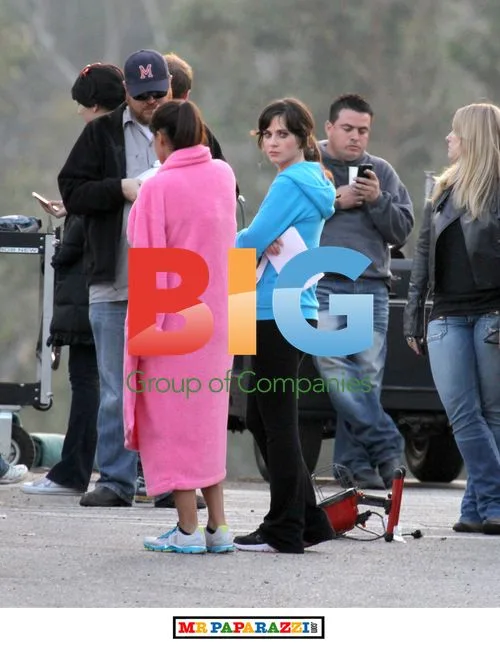 Zooey Deschanel and Hannah Simone filming "New Girl"