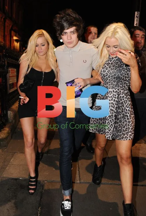 Frankie Cocozza Leaves Club with Two Blonde Women
