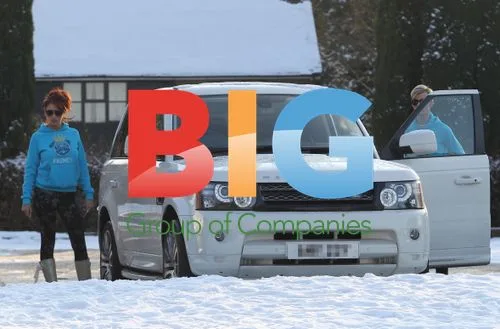 Amy Childs and Harry Derbidge Play in Snow with Pug
