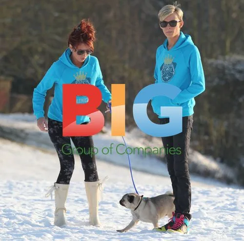 Amy Childs and Harry Derbidge Play in Snow with Pet Pug