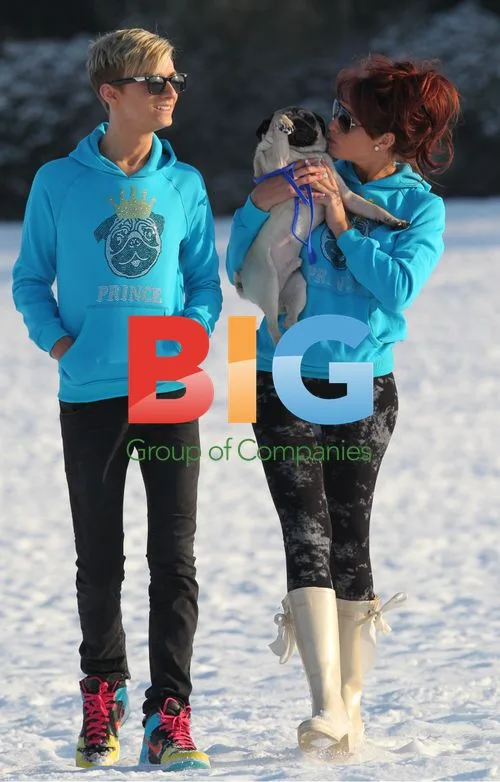 Amy Childs and Harry Derbidge Play in Snow with Pug