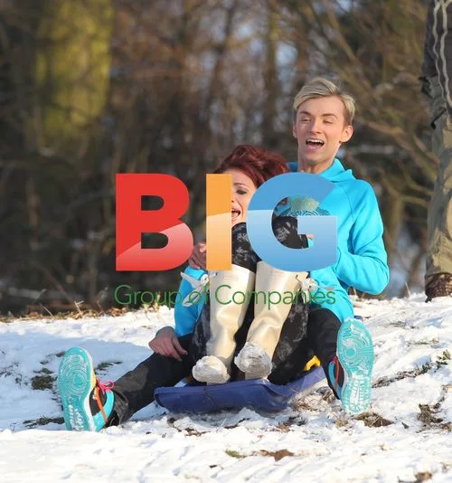 Amy Childs and Harry Derbidge Play in Snow with Pet Pug