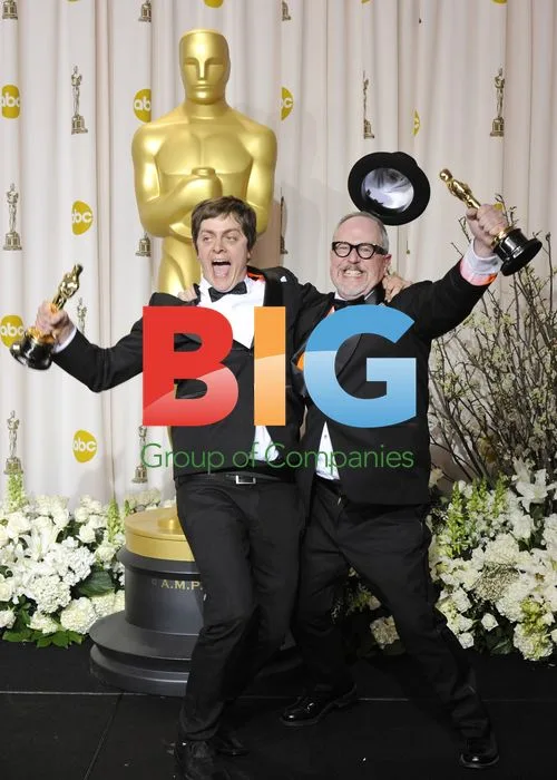 William Joyce and Brandon Oldenburg celebrates Oscar win