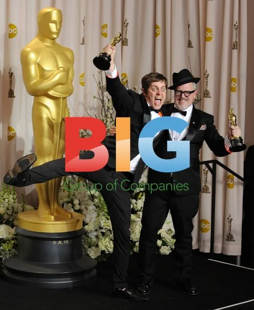 William Joyce and Brandon Oldenburg with Oscars backstage