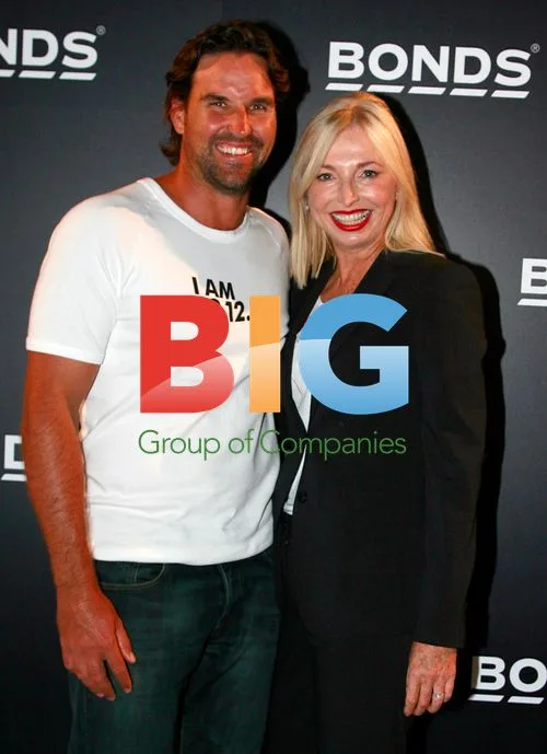 Sarah Murdoch and Pat Rafter at Bonds Launch