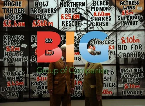 Gilbert and George Pose at London Pictures Exhibition