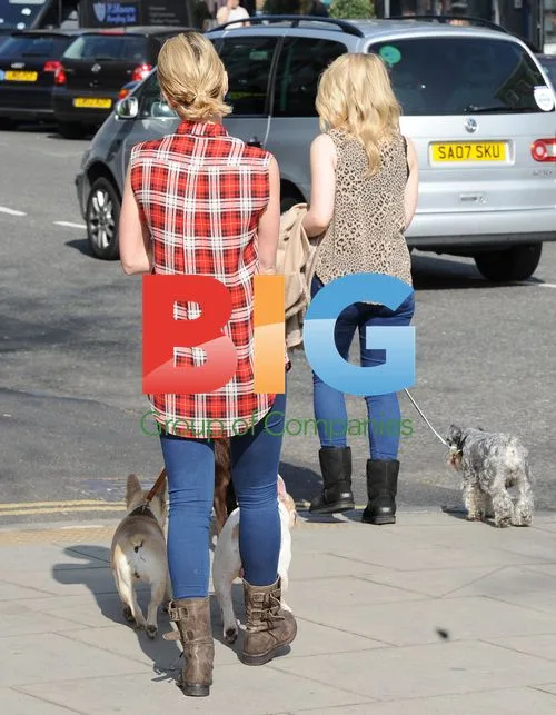 Singer Sarah Harding walking dogs