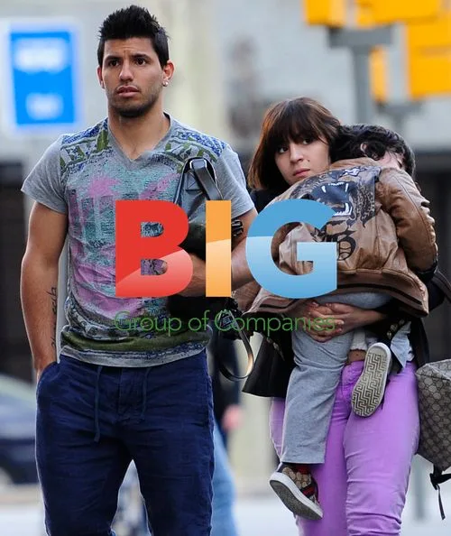 Sergio Aguero and Family Stroll in Barcelona