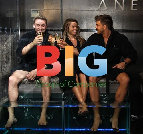 Katie Price, Leandro Penna, and Dane Bowers enjoy fish spa