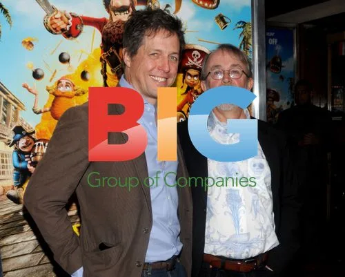 Hugh Grant and Director Peter Lord at Pirates Screening