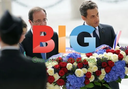 Hollande and Sarkozy at WWII Victory Ceremony