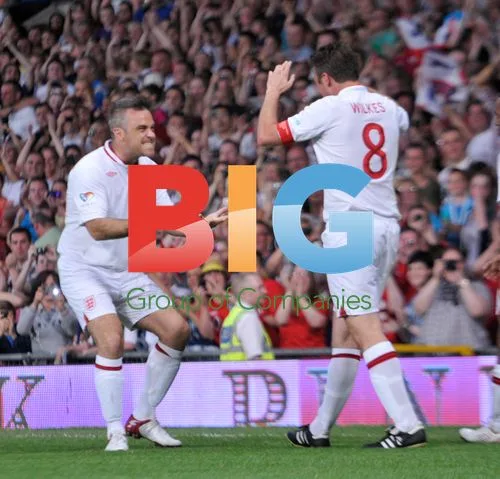 Robbie Williams and Jonathan Wilks at Soccer Aid 2012