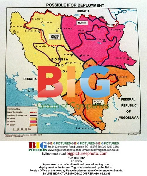 Map of peace-keeping troops in Yugoslavia