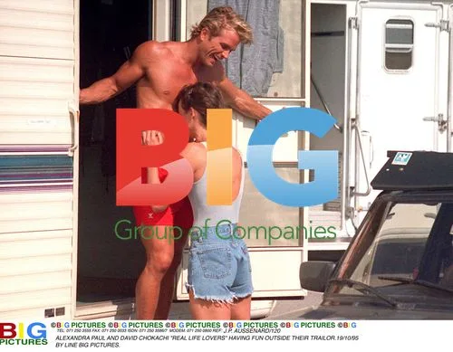 Alexandra Paul and David Chokachi on Baywatch set
