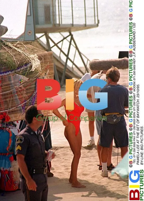 Pamela Anderson on Baywatch set