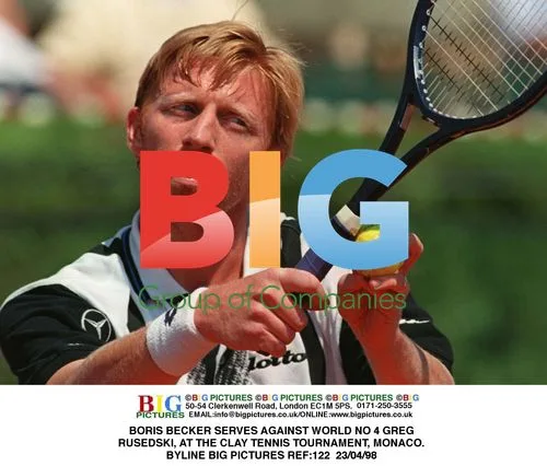 Boris Becker serves at Monaco tennis
