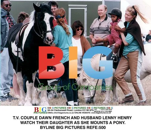 Dawn French and Lenny Henry with Daughter and Pony
