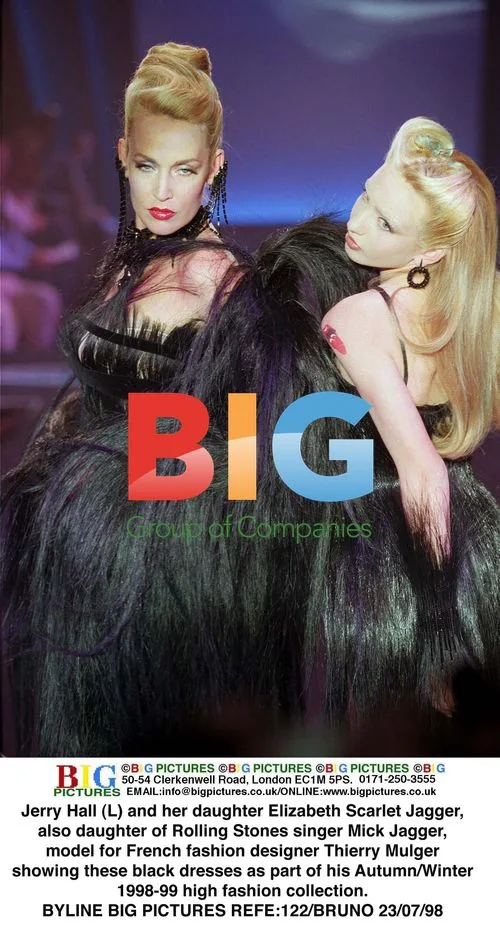 Jerry Hall and daughter Elizabeth Jagger model Thierry Mugler