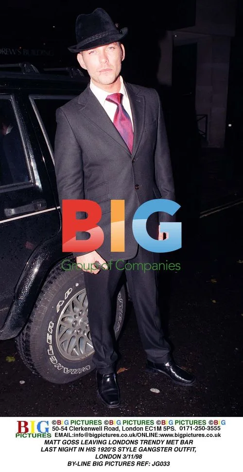 MATT GOSS Leaving Met Bar in Gangster Outfit
