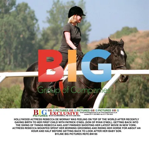 Rebecca de Mornay with horse after filming
