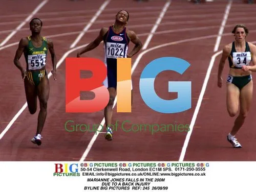 MARIANNE JONES 200M FALL DUE TO BACK INJURY