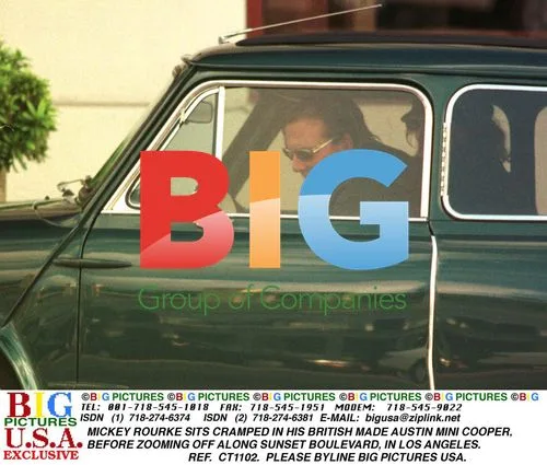 Mickey Rourke in Mini Cooper on Sunset Blvd