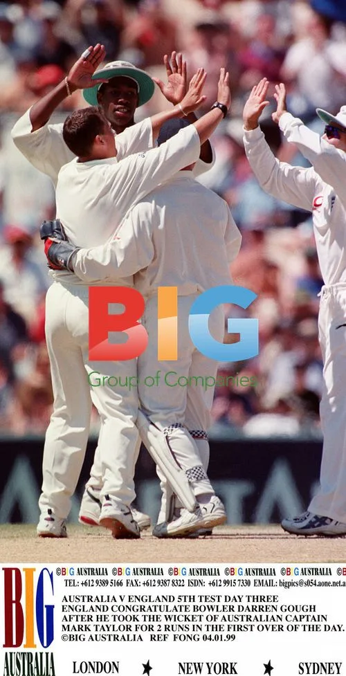 Bowler Darren Gough celebrates wicket