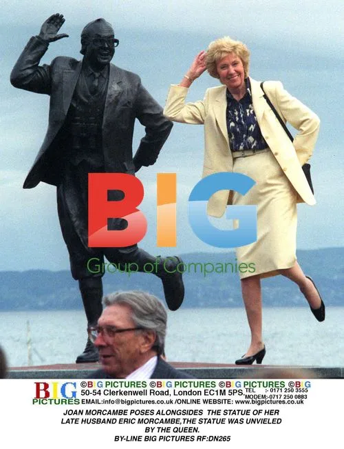 Joan Morcambe with Statue of Husband Eric Morcambe