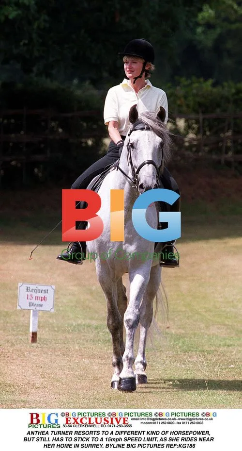 ANTHEA TURNER RIDES HORSE NEAR HOME