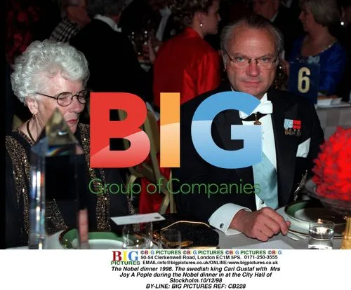 King Carl Gustaf with Mrs Pople at Nobel Dinner 1998