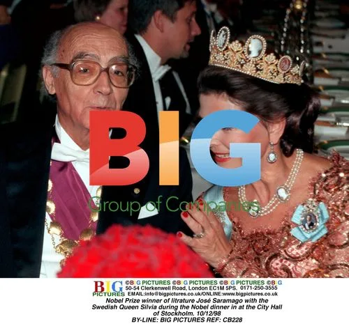 Jos Saramago with Queen Silvia at Nobel Dinner