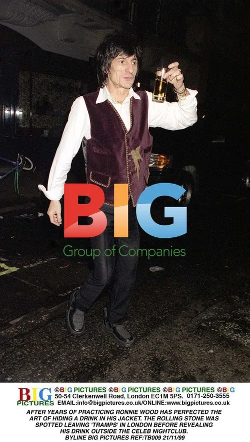 Ronnie Wood Hides Drink in Jacket