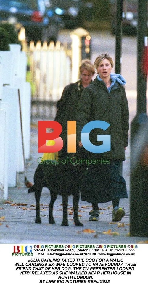 Julia Carling walks dog in North London
