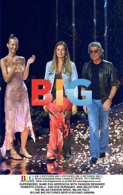 SUPERMODEL BABE EVA HERZIGOVA WITH ROBERTO CAVALLI AND EVA DURINGER
