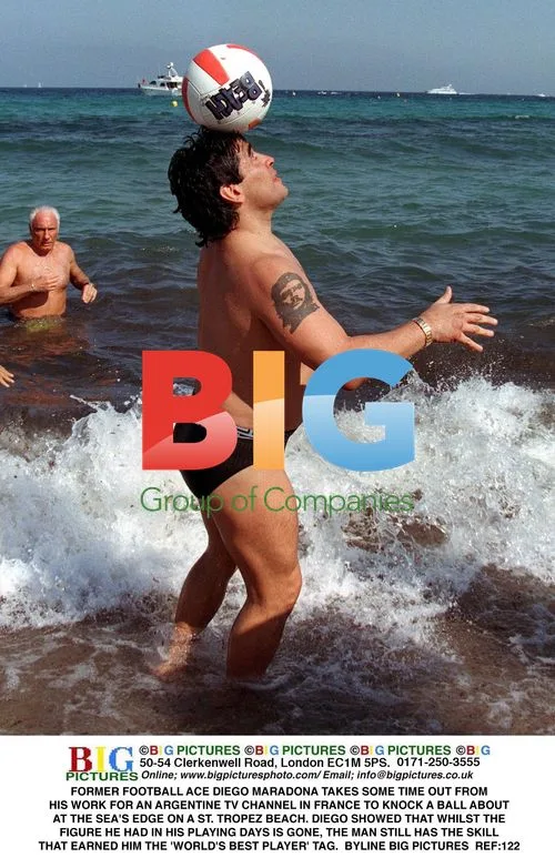 Diego Maradona plays football on a St. Tropez beach