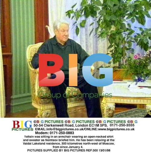 Yeltsin Riding Snowmobile in Russia