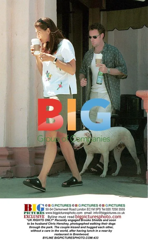 Brooke Shields and Chris Henshey walk dogs